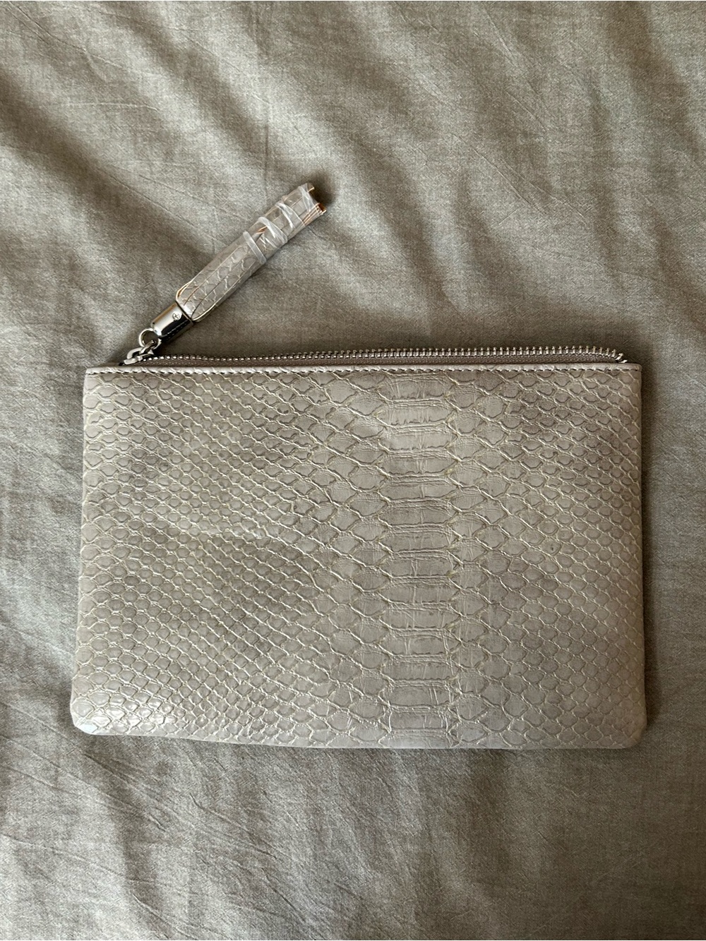 Neutral Snake-Embossed Wristlet Clutch in Cream